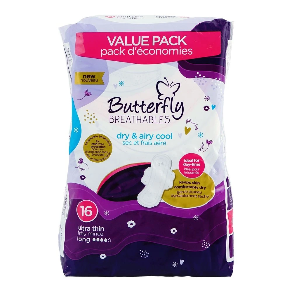 Butterfly Breathables Dry & Airy Cool Long Ultra Thin 16 Pads