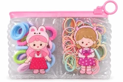 Kids Pastel Hair Ties & Elastic Bands Set with Pouch-