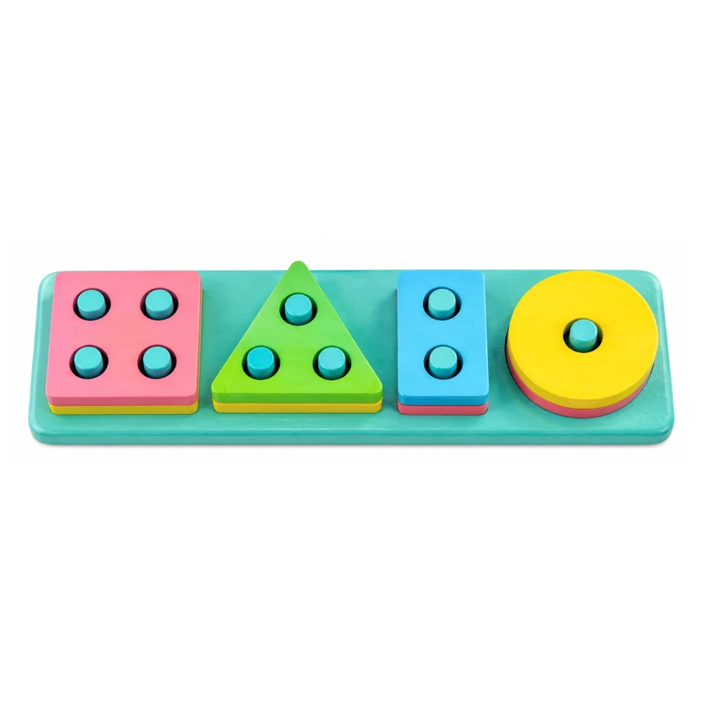 Wooden Geometric Shape Sorting & Stacking Puzzle Board for Kids