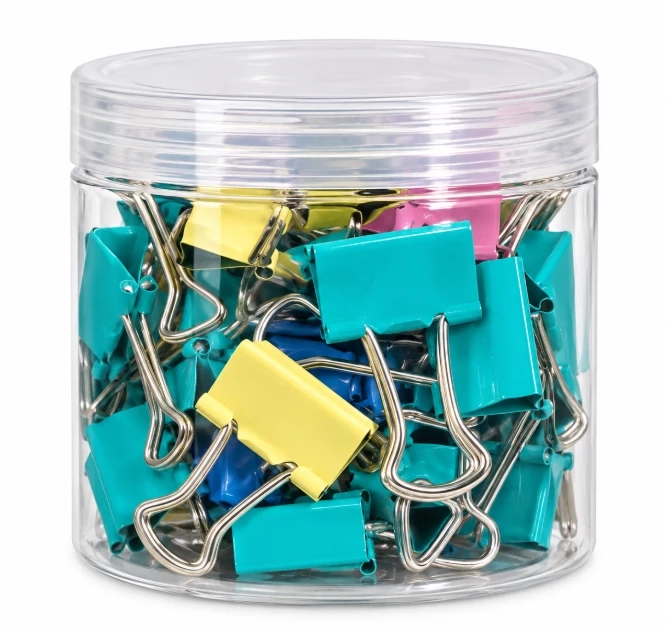 Assorted Color Binder Clips Jar – 60 Pcs