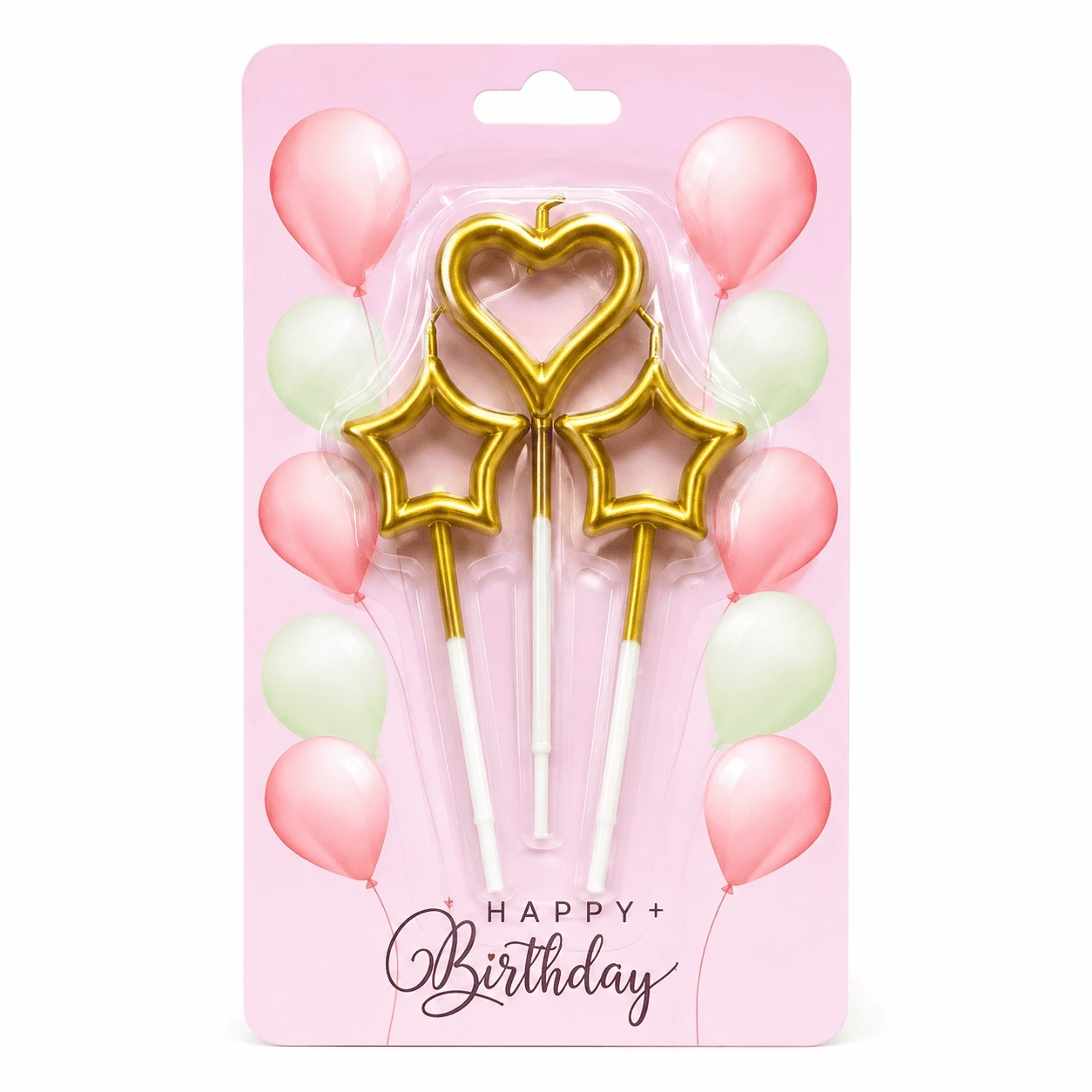 Golden Heart & Star Birthday Candles 3 Pieces Pack