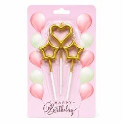 Golden Heart & Star Birthday Candles 3 Pieces Pack