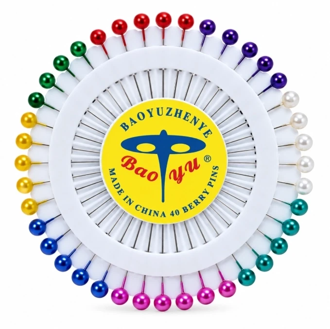 Bao Yu Multicolor Pearl Head Sewing Pins –- 40 Pcs