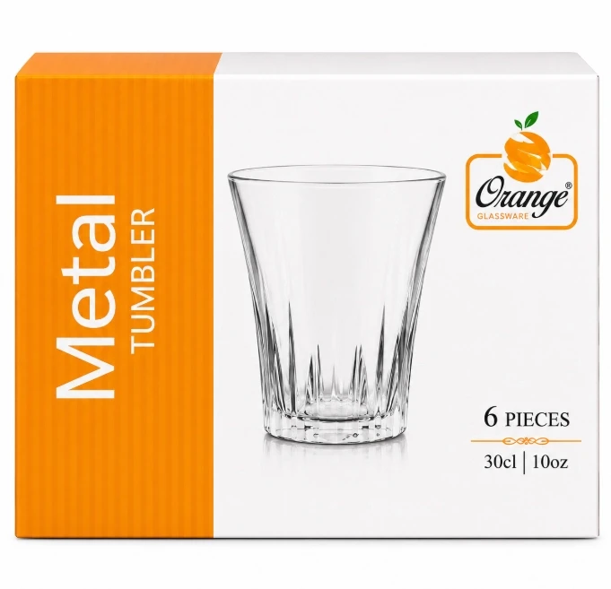 Orange Metal Tumbler Glass Set 6 Pcs 300ml