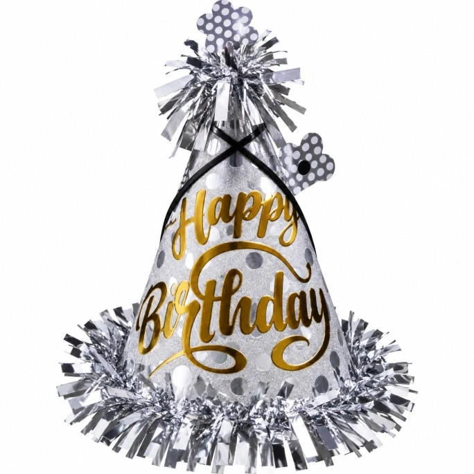 Happy Birthday Party Cone Hat – Silver