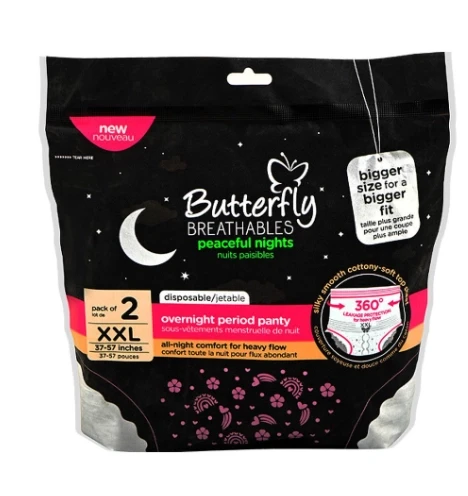 Butterfly Breathables Peaceful Nights Overnight Period Panty XXL (37-57 Inches) 2-Pcs