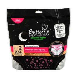 Butterfly Breathables Peaceful Nights Overnight Period Panty XXL (37-57 Inches) 2-Pcs