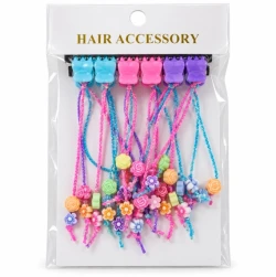 Kids Braided Hair Clips with Flower Beads –- 6 Pcs