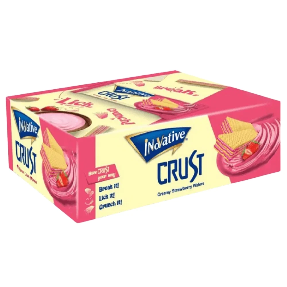 Inovative Crust Crispy Strawberry Wafers 12 Munch Packs Box