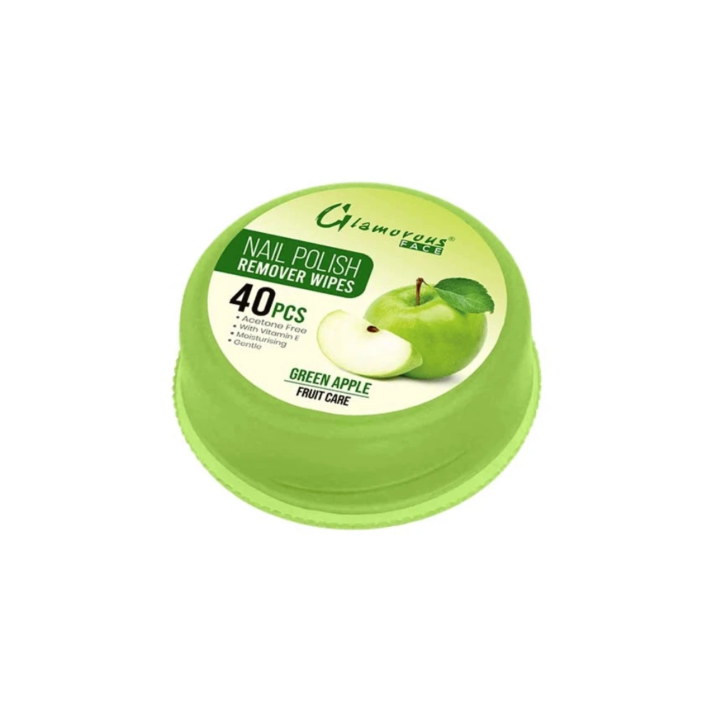 Glamorous Face Nail Remover Wipes Green Apple 40 Pcs