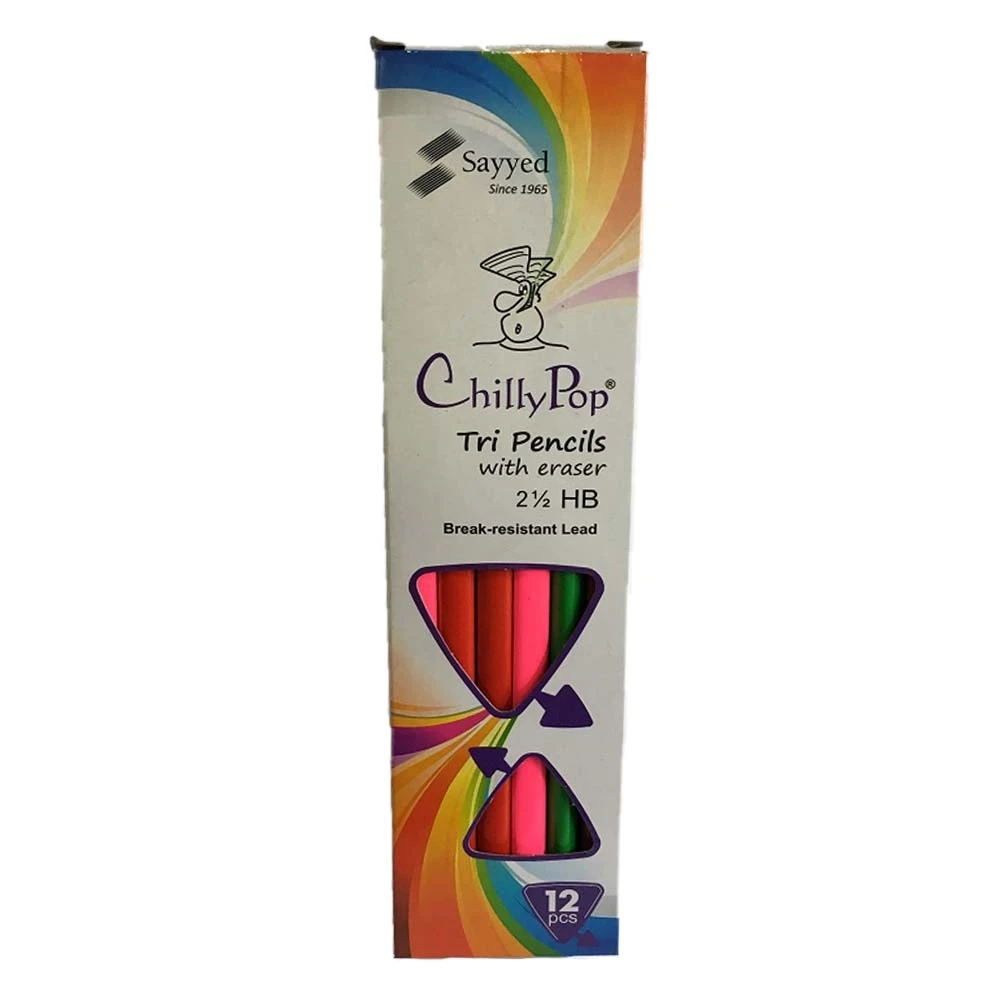 Sayyed Chilly Pop Tri Pencils with Eraser 12 Pencils