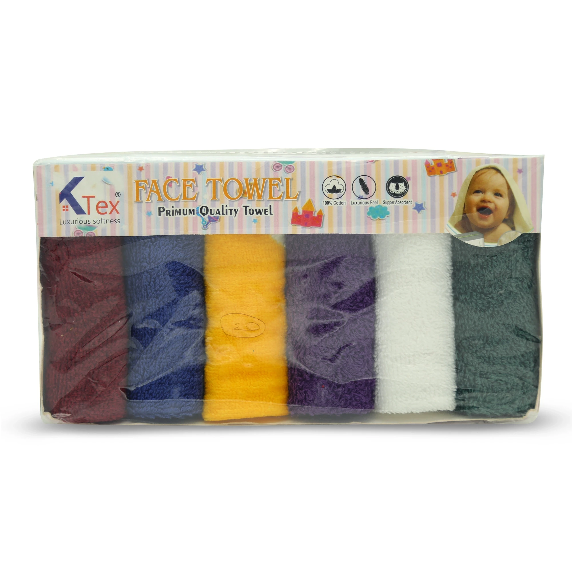 K Tex Baby Face Towel 6-Pcs Box