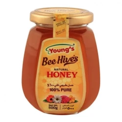 Youngs Bee Hives Natural Honey Glass Jar 500gm