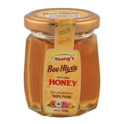 Youngs Bee Hives Natural Honey Glass Jar 125gm