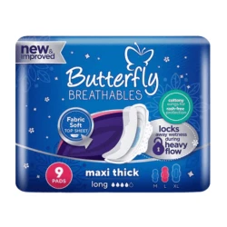 Butterfly Breathables Maxi Thick Sanitary Pads Long 9 Pieces