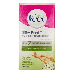 Veet Silky Fresh Sensitive Skin Hair Removal Lotion Nourishing With Shea Butter & Lily Fragrance Full Arms Dry Skin 40gm
