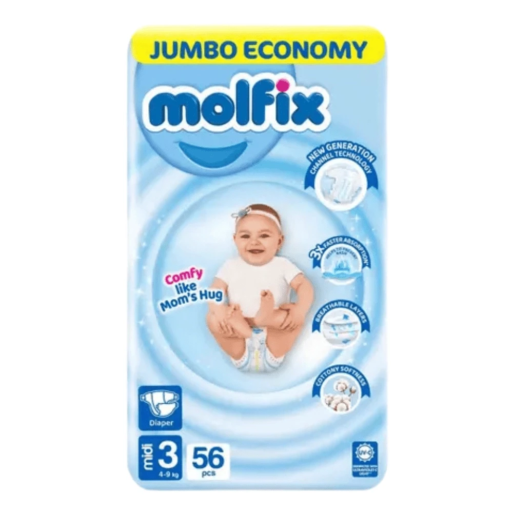 Molfix Diapers No.3 Midi 4-9 Kg 56Pcs Mega Pack