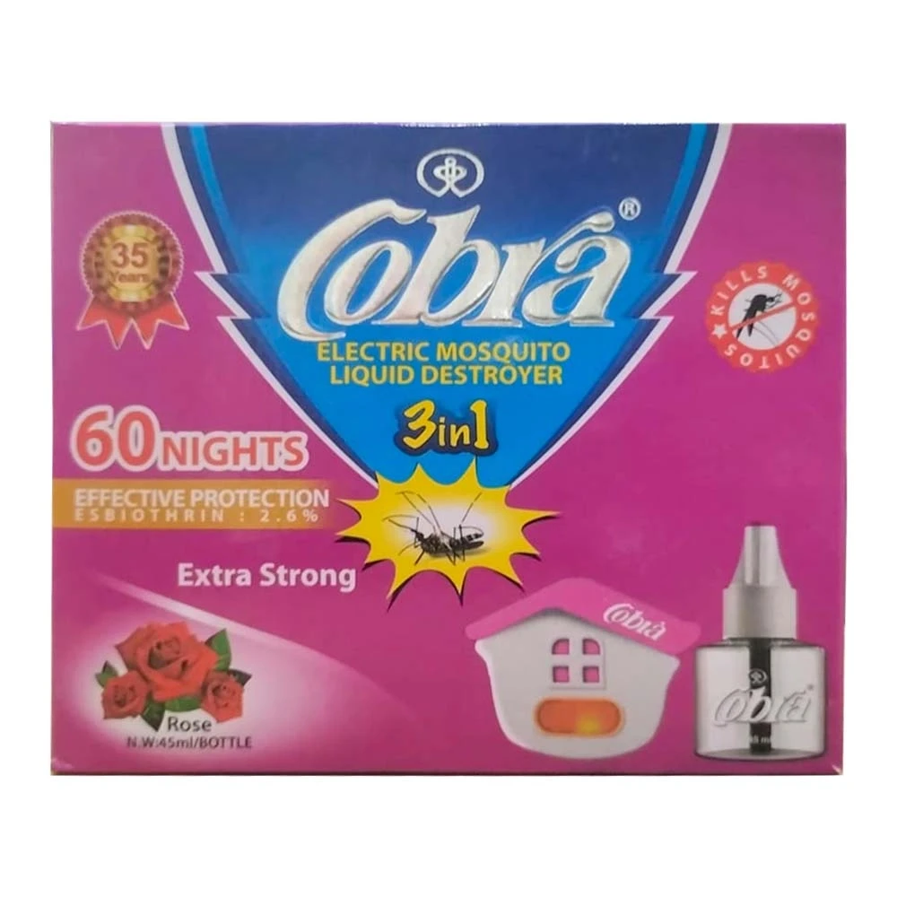 Cobra Electric Mosquito Liquid Destroyer 3 in 1 Machine Set with Rose Fragrance 45ml Liquid