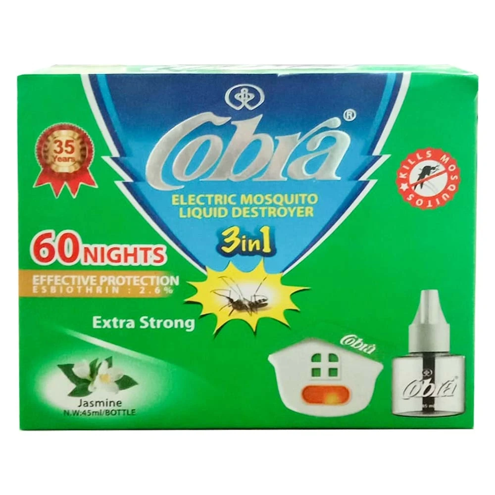 Cobra Electric Mosquito Liquid Destroyer 3 in 1 Machine Set with Jasmine Fragrance 45ml Liquid