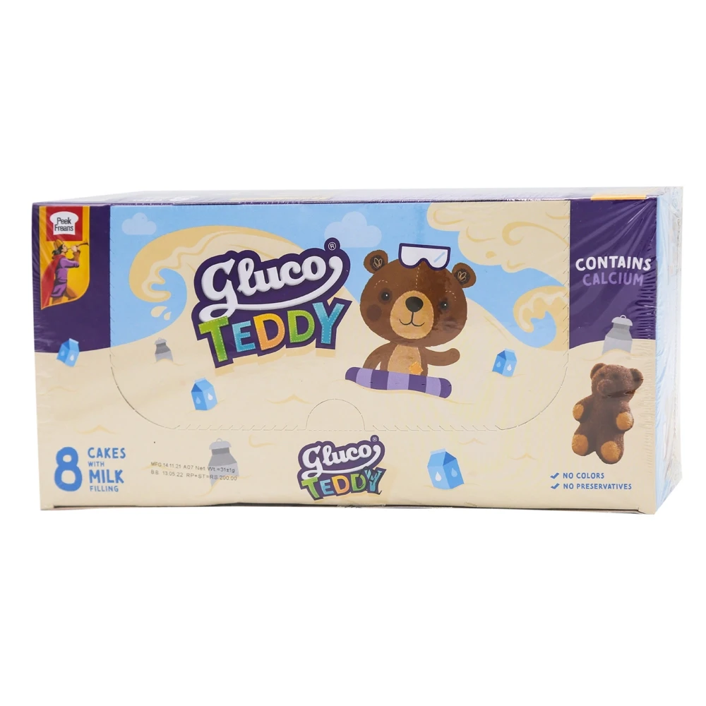 Peek Freans Gluco Teddy Cakes With Milk Filling 8 Cakes Box