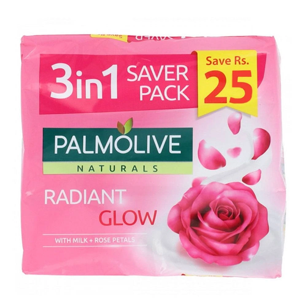 Palmolive Naturals Radiant Glow With Milk + Rose Petals 3 in 1 Saver Pack 130gm