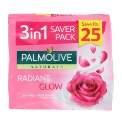 Palmolive Naturals Radiant Glow With Milk + Rose Petals 3 in 1 Saver Pack 130gm
