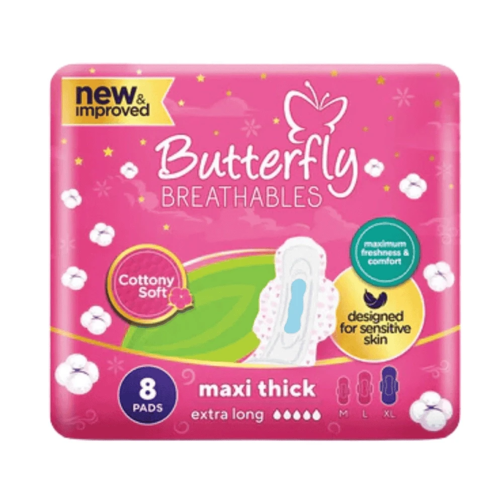 Butterfly Breathables Cottony Soft Maxi Thick Extra Long Pads 8-Pads