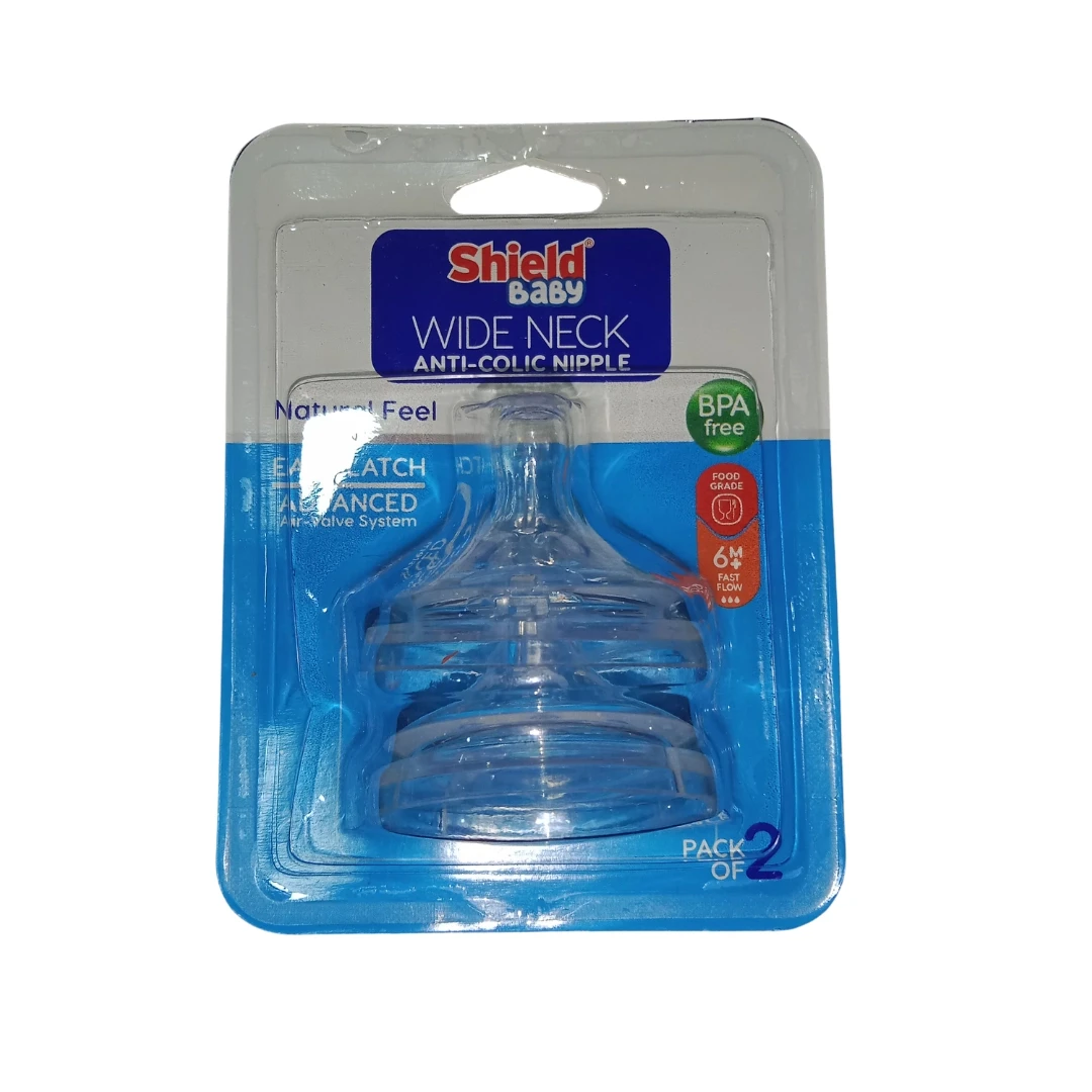 Shield BAby Wide Neck Anti Colic Nipple Natural Feel 2 Pcs