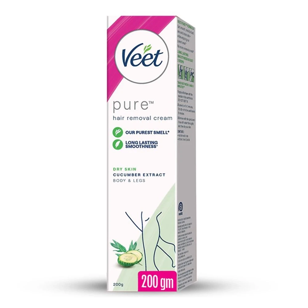 Veet Pure Hair Removal Cream Added Cucumber Extract for Dry Skin Body & Legs 200gm