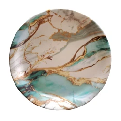 Melamine Emerald Marble Gold Large Plate