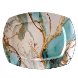 Melamine Emerald Marble Gold Tray