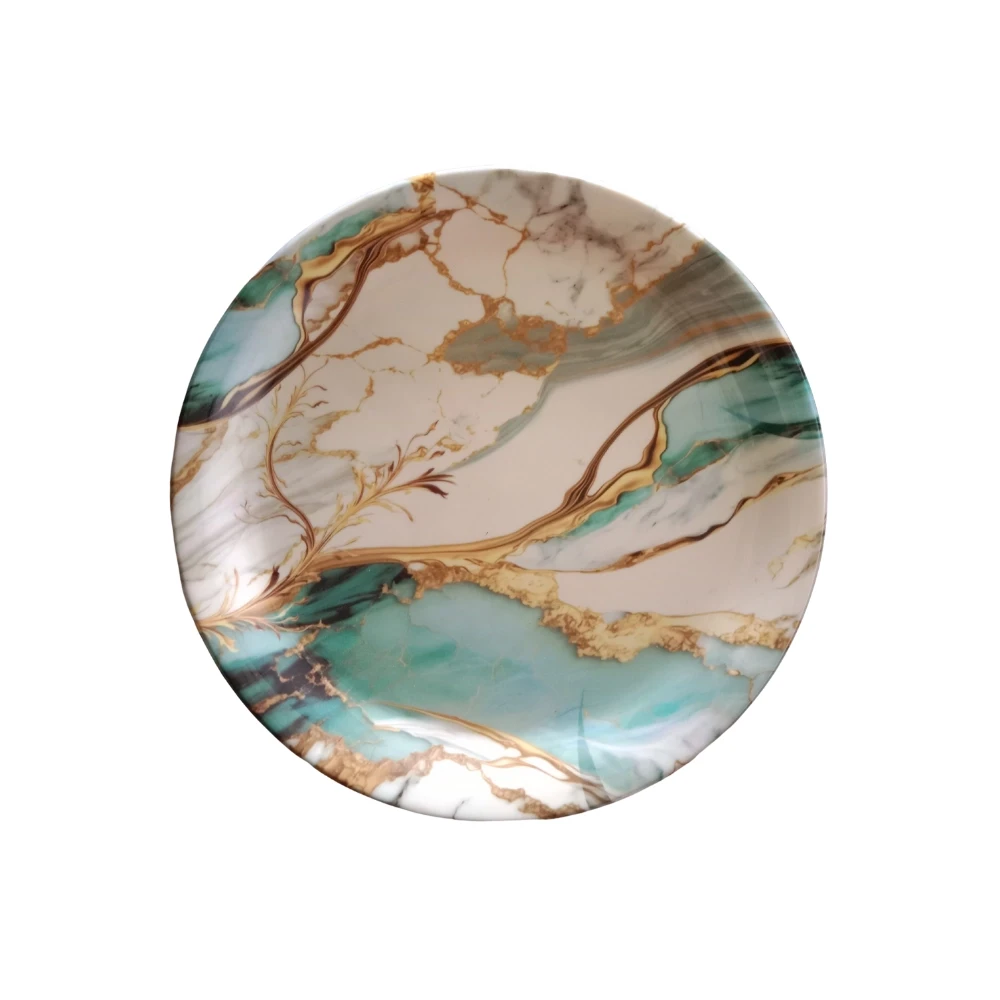 Melamine Emerald Marble Gold Medium Plate