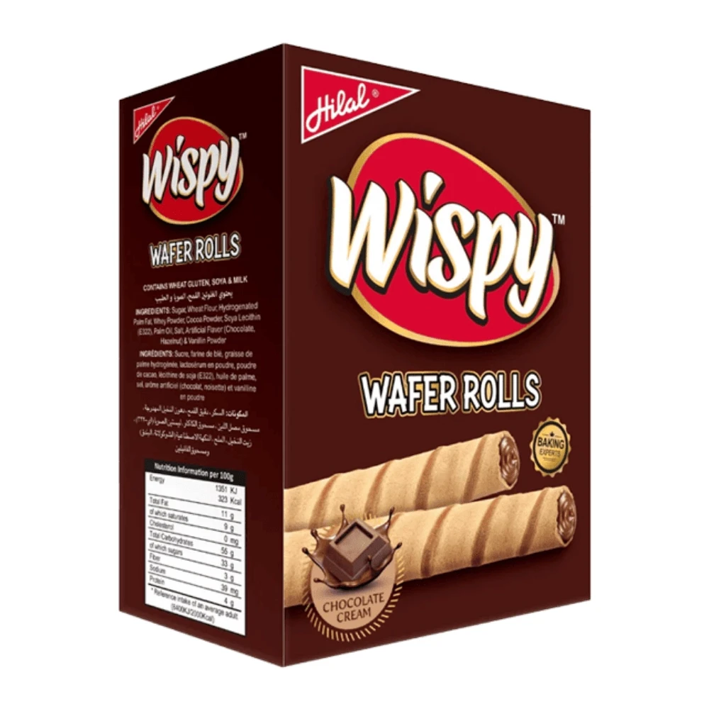 Hilal Wispy Chocolate Cream Wafer Rolls 24 Packs Box