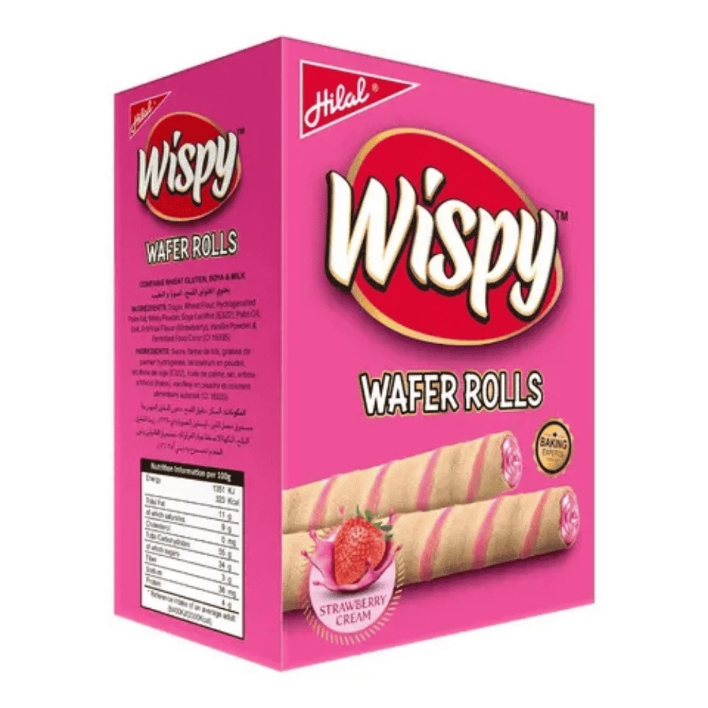Hilal Wispy Strawberry Cream Wafer Rolls 24 Packs Box