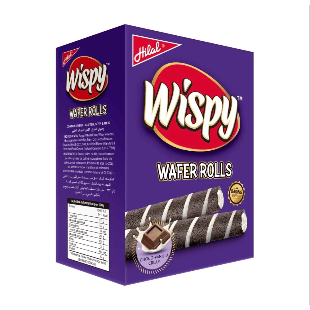 Hilal Wispy Chocolate-Vanilla Cream Wafer Rolls 24 Packs Box