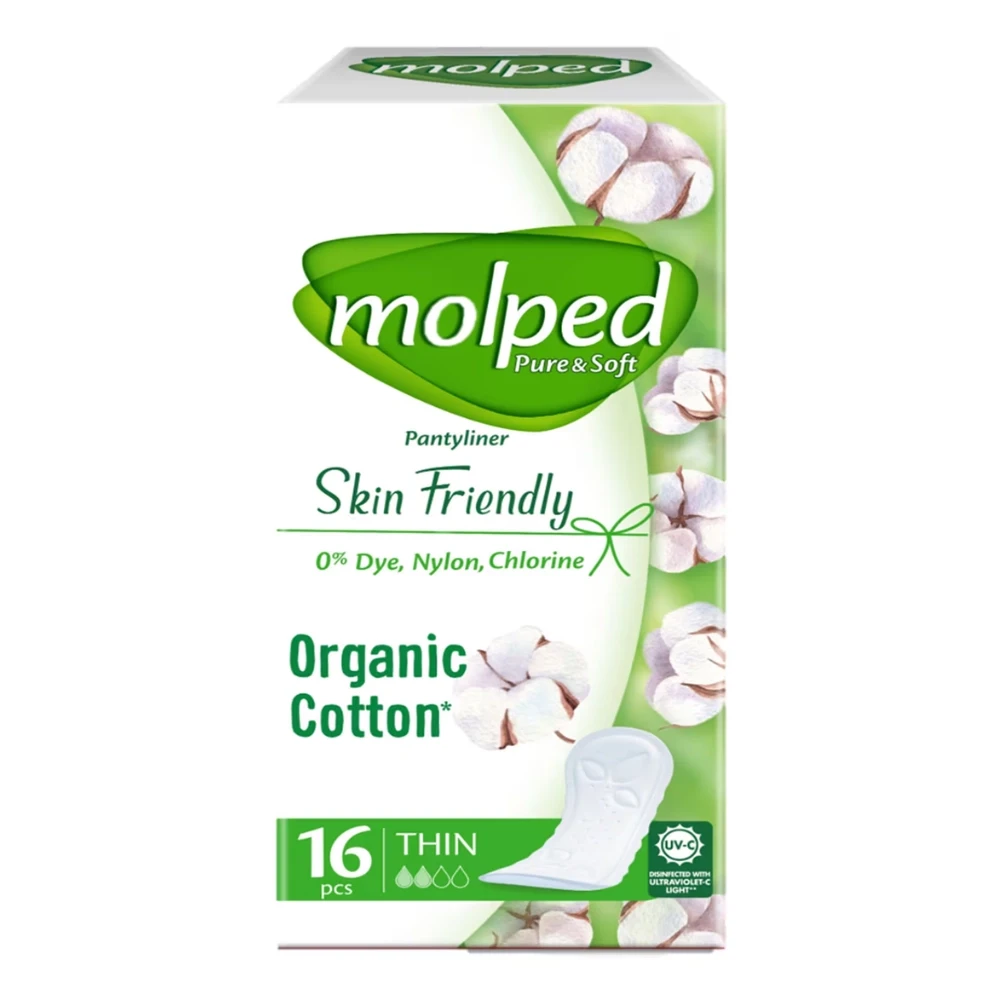 Molped Pure & Soft Pantyliner Skin Friendly Organic Cotton Thin 16pcs