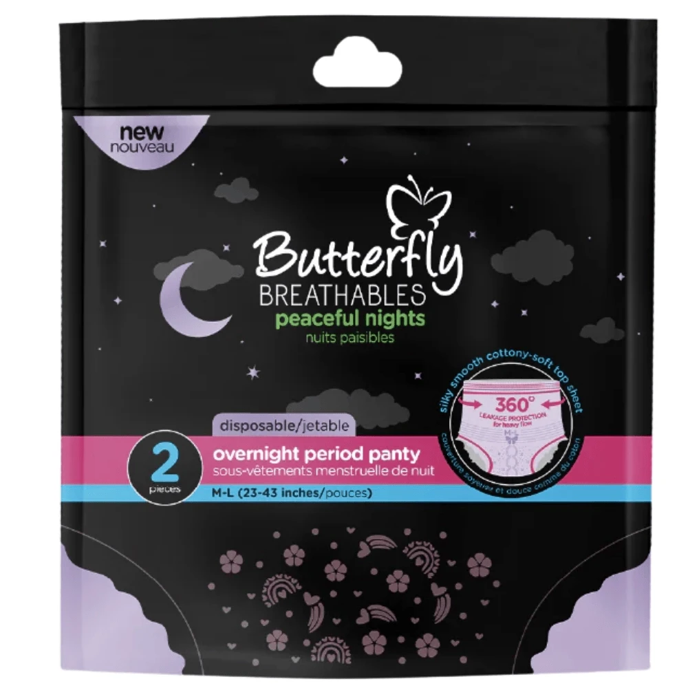 Butterfly Breathables Peaceful Nights Cottony Period Pants M-L(23-43)Inches Pack 2