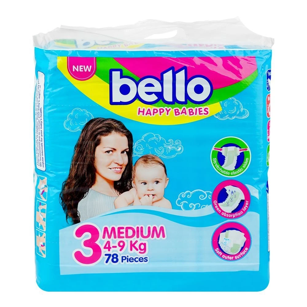 Bello Diaper No. 3, Medium 4-9 Kg, 78 Pieces