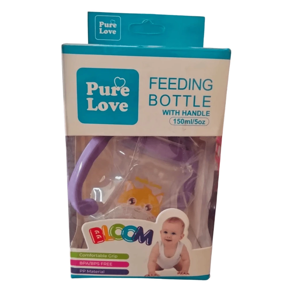 Pure Love Feeding Bottle With Handle 150ml BLOOM Transparent