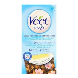 Veet Easy Grip Vitamin E & Almond Oil For Sensitive Skin Wax Strips 20-Pack