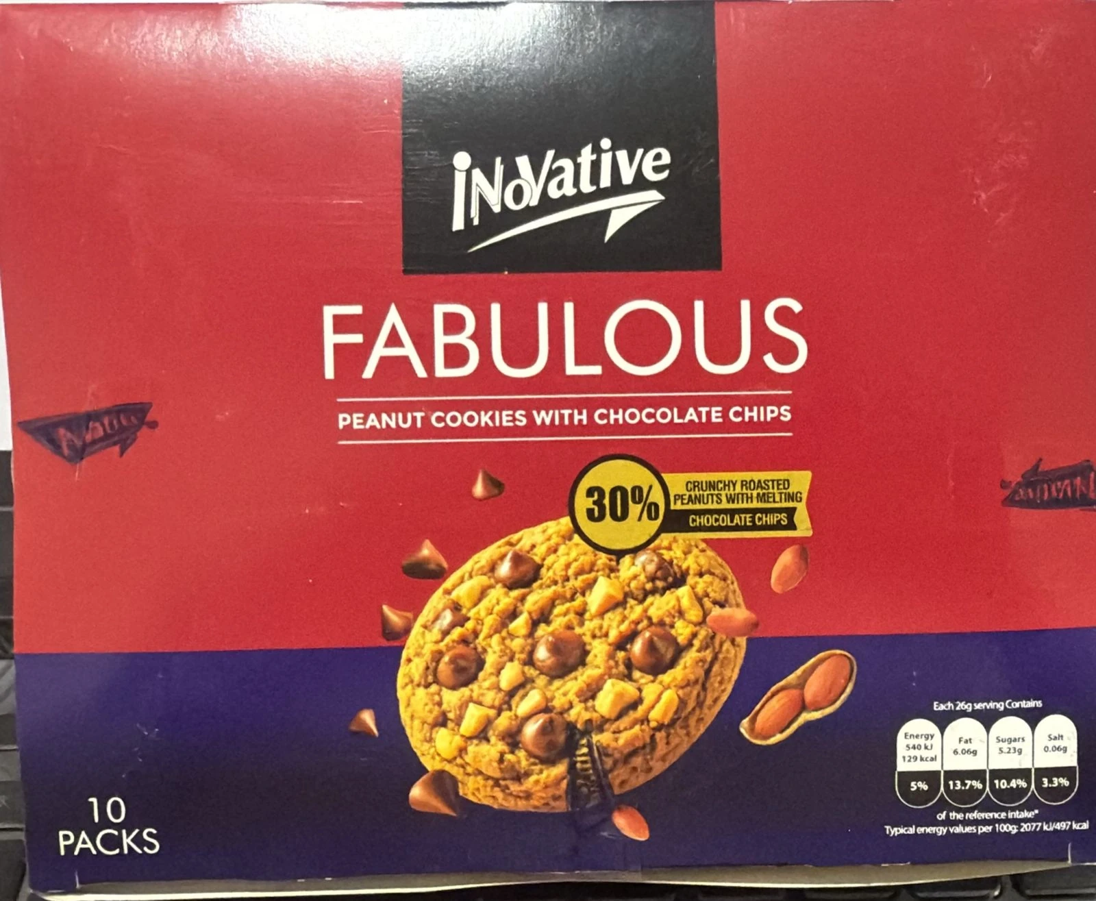 Inovative Fabulous Chocolate Chip & Peanute Cookies 10 Packs Box