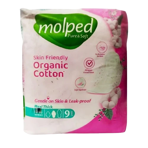 Molped Pure & Soft Organic Cotton Maxi Thick Long 9 Pads