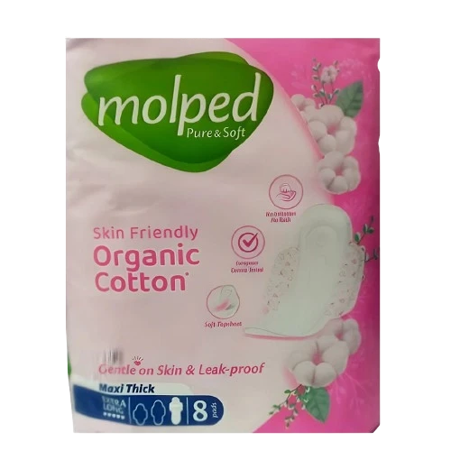Molped Pure & Soft Organic Cotton Maxi Thick Extra Long 8 Pads