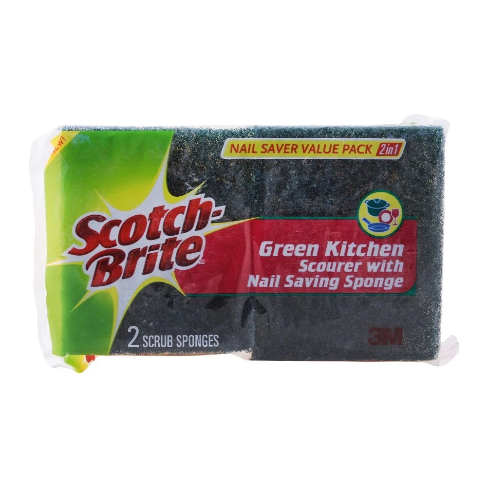 Scotch Brite 2-In-1 Green Kitchen Scourer with Sponge