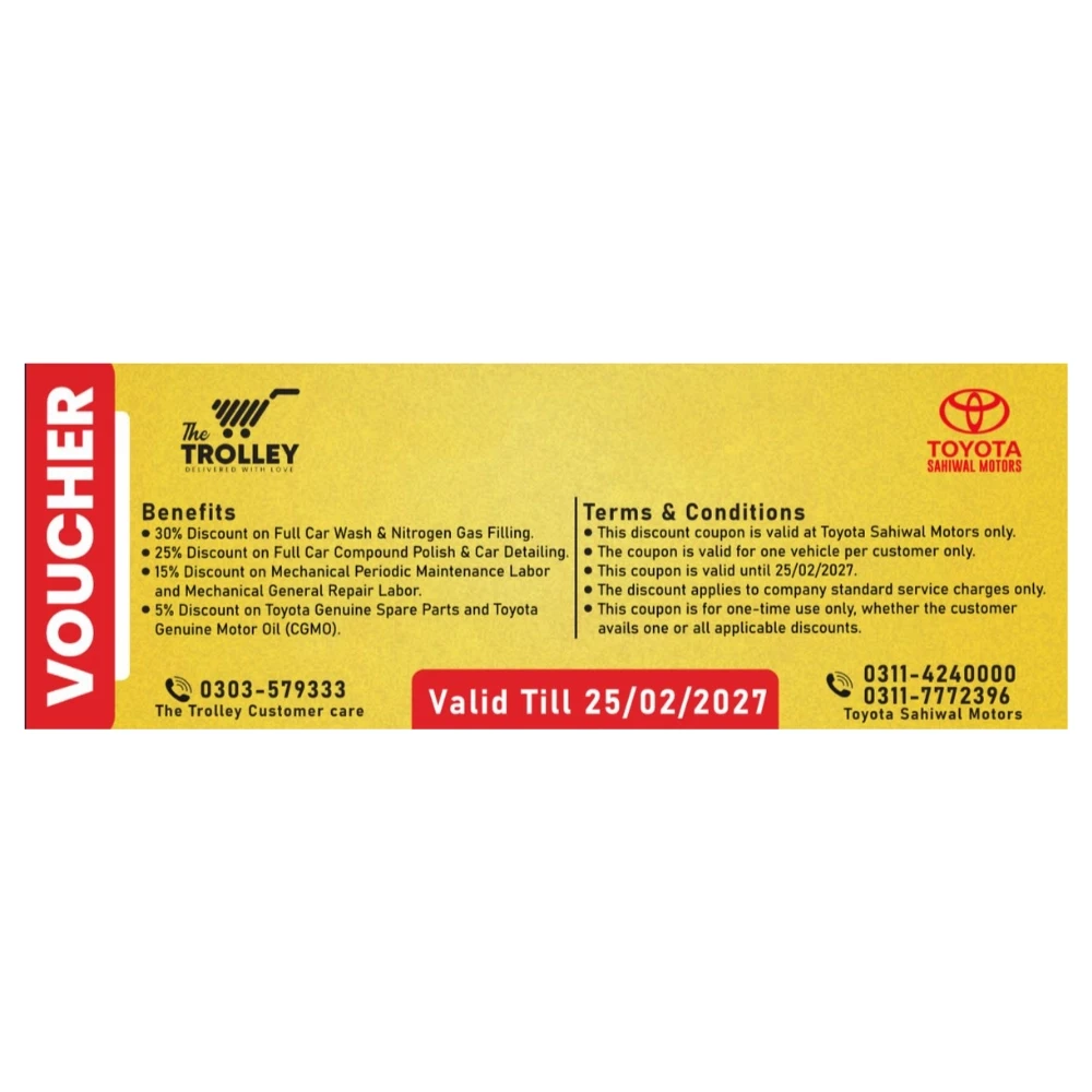 Toyota Sahiwal Discount Voucher 30% Discount Voucher