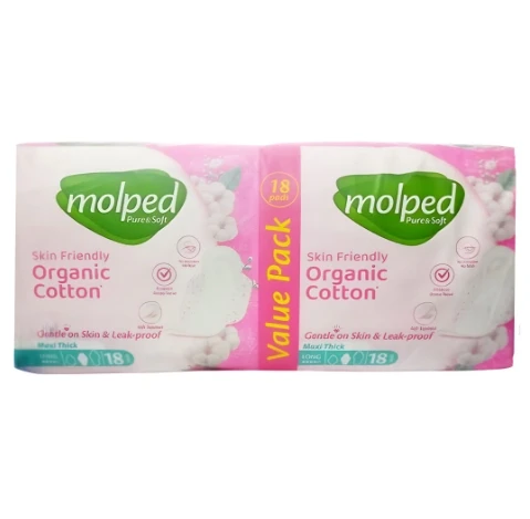 Molped Pure & Soft Organic Cotton Maxi Thick (Long) 18 Pads