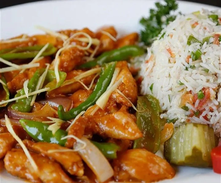 Chilli Chicken Chips with garlic fried Rice