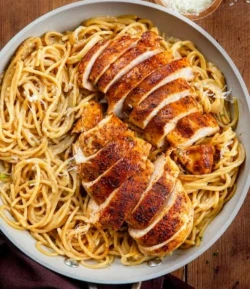 Saucy Noodles Topped With Chicken Steak
