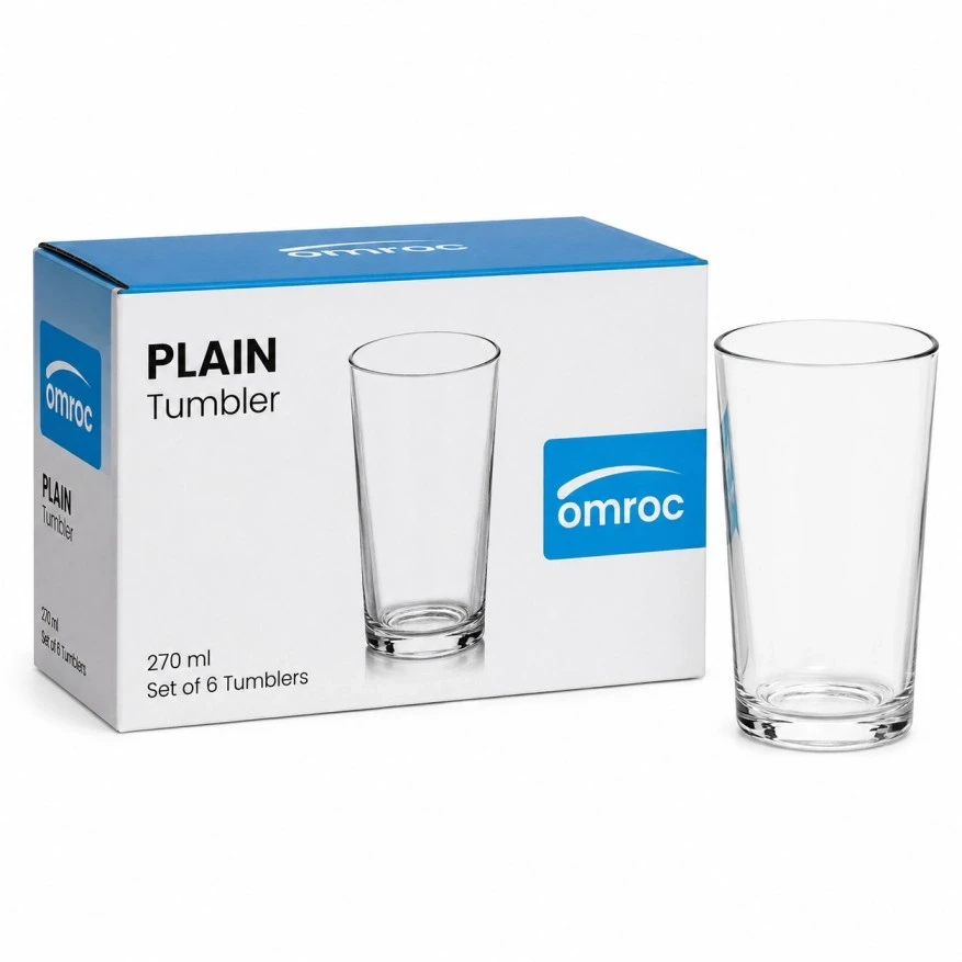 Omroc Plain Glass Tumbler Set 270ml (6 Pcs)