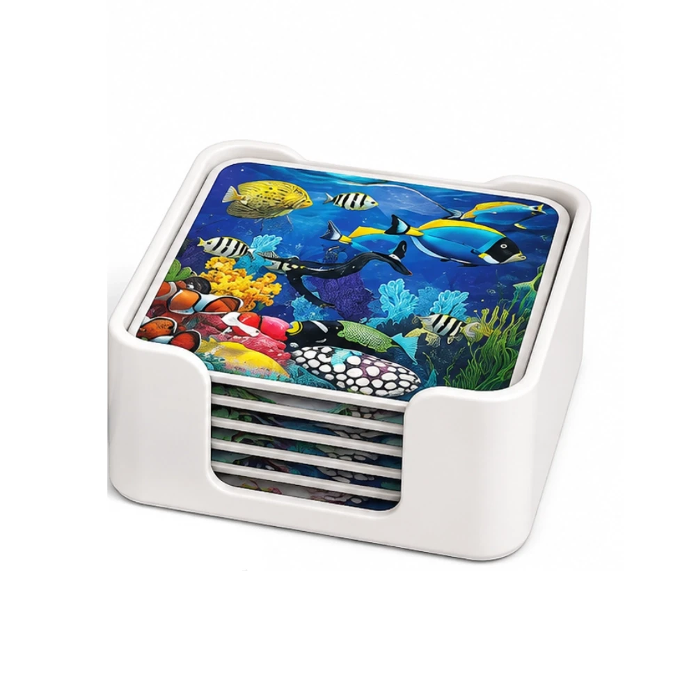 Marble Print Tea Cup Coaster Set (6 Pcs) Assorted Design